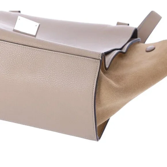 Celine Trapeze Convertible Satchel Crossbody Suede Leather Beige Silver Italy - Picture 12 of 13